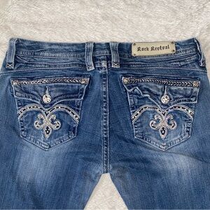 SZ 34 Rock Revival “Sasha” Women's Medium Blue Embellished Flare Jeans